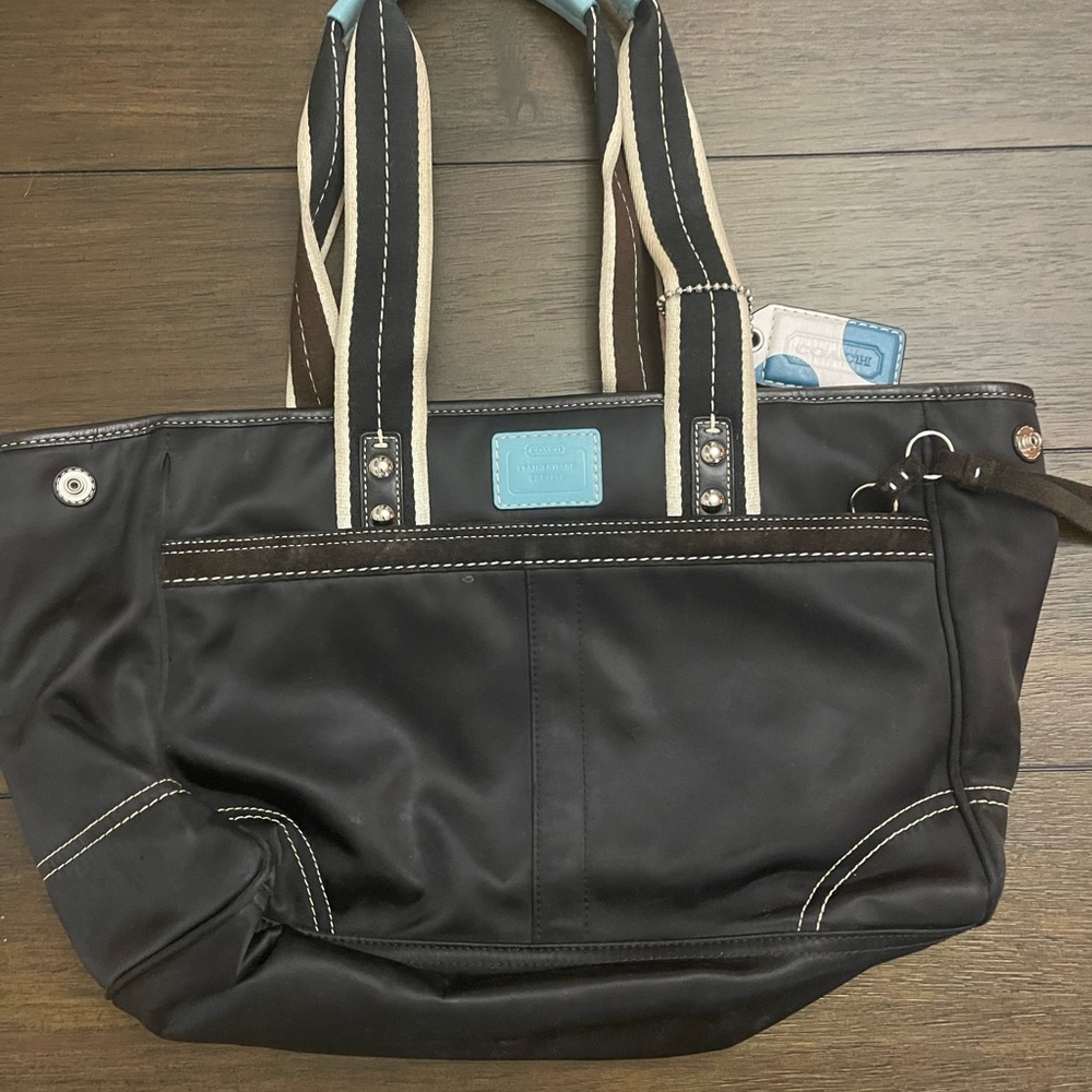 Black satin Coach tote